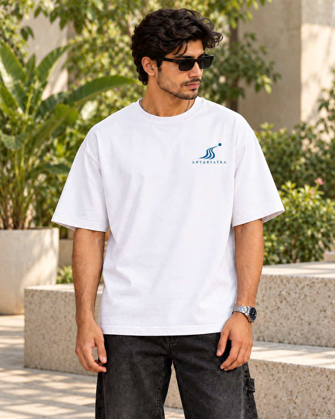 Antaryatra White oversized T-shirt, front view