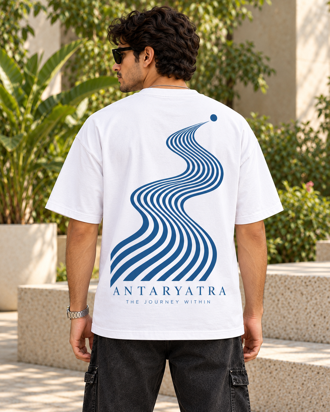Antaryatra White oversized T-shirt, back view