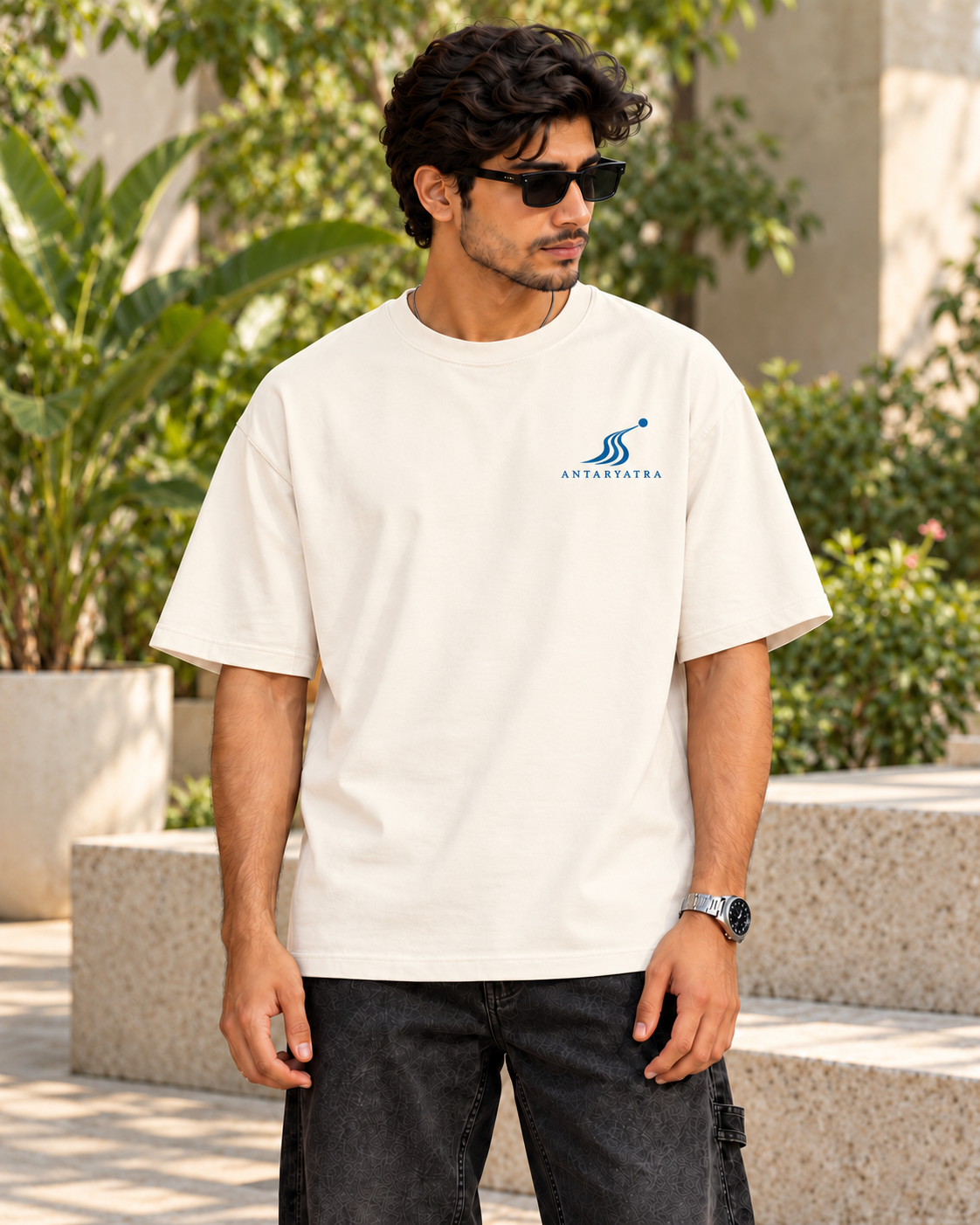 Antaryatra Offwhite oversized T-shirt, front view