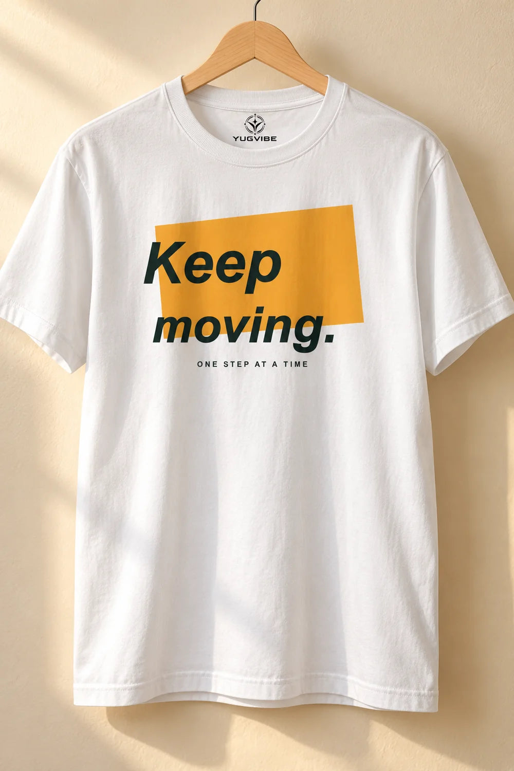 Ek Kadam — Keep Moving | 180 GSM Regular Fit T-Shirt — White · Front mockup