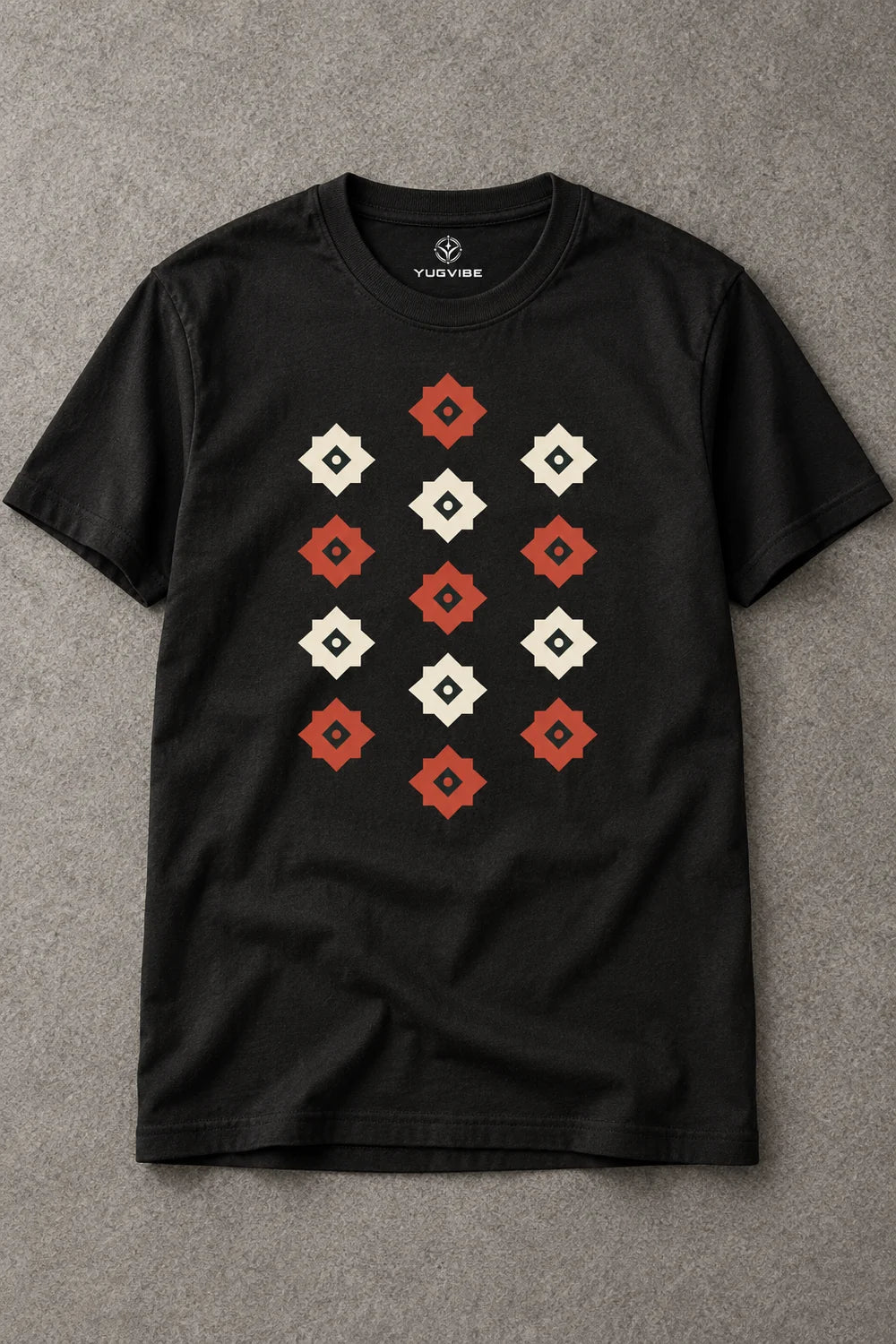 Laya — Woven Rhythm | 180 GSM Regular Fit T-Shirt — Black · Front mockup