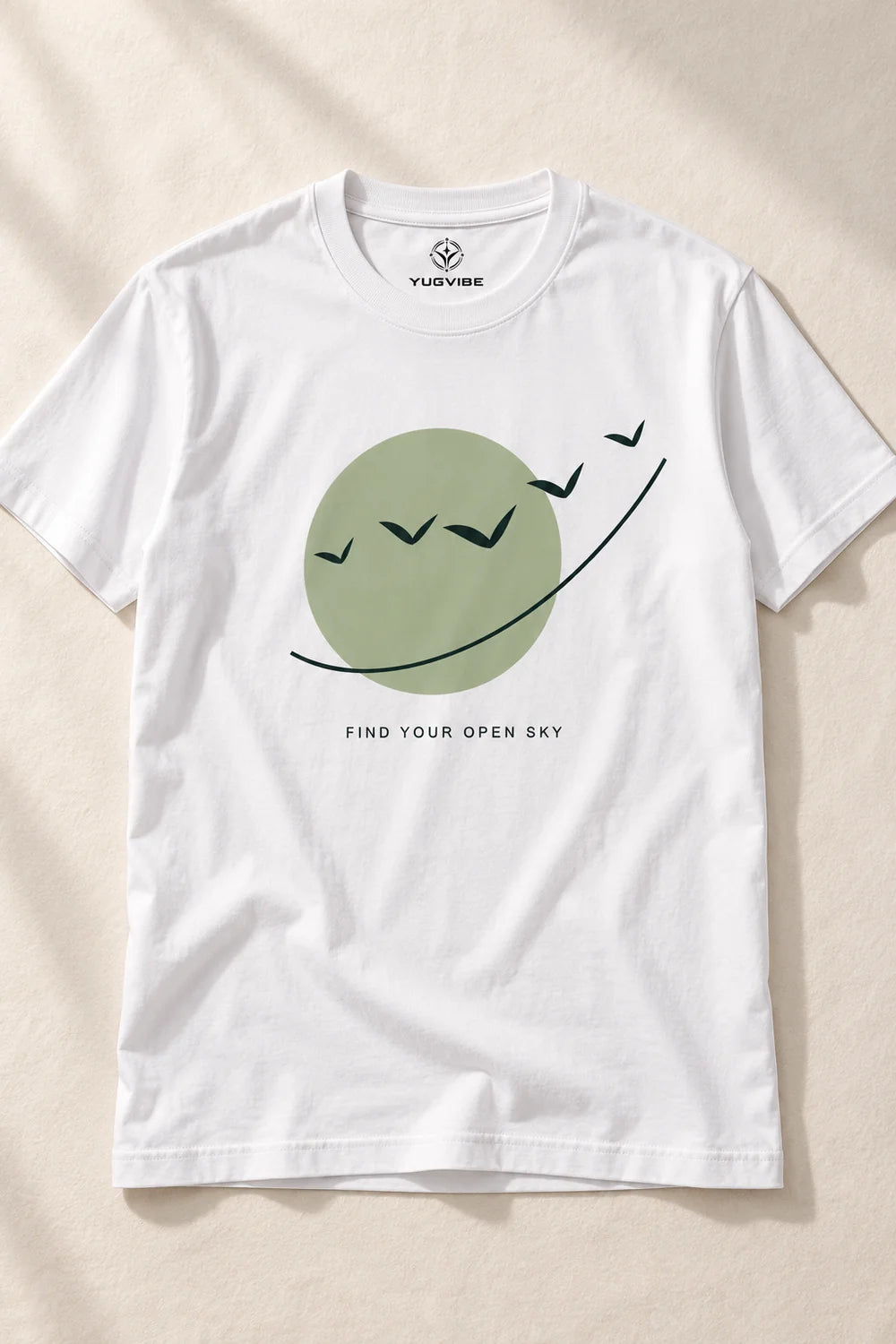 Udaan — Open Sky | 180 GSM Regular Fit T-Shirt — White · Front mockup