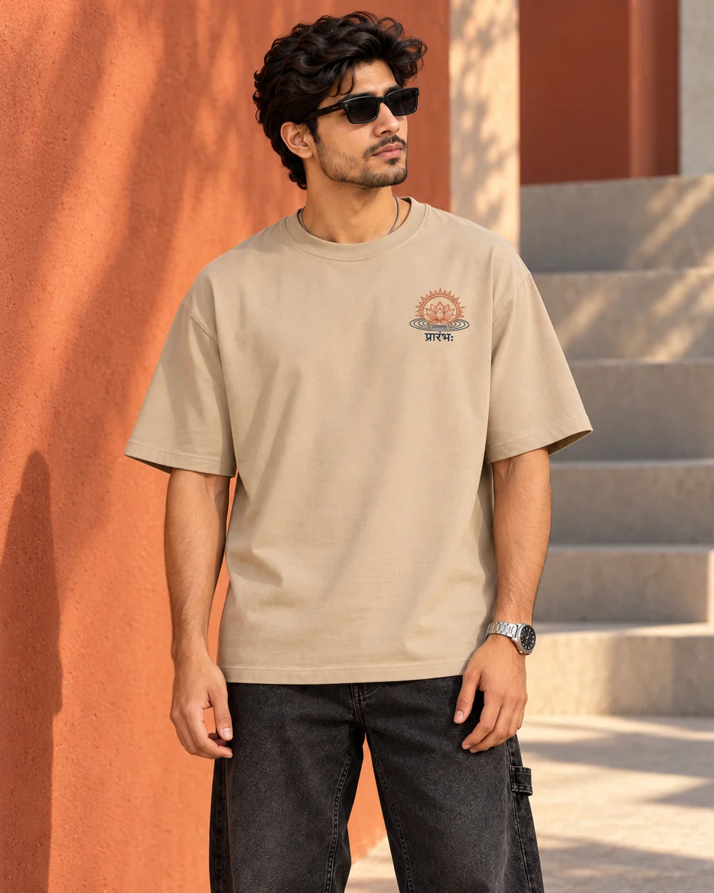 The End is the Beginning | 220 GSM Oversized T-shirt — Beige · Front view