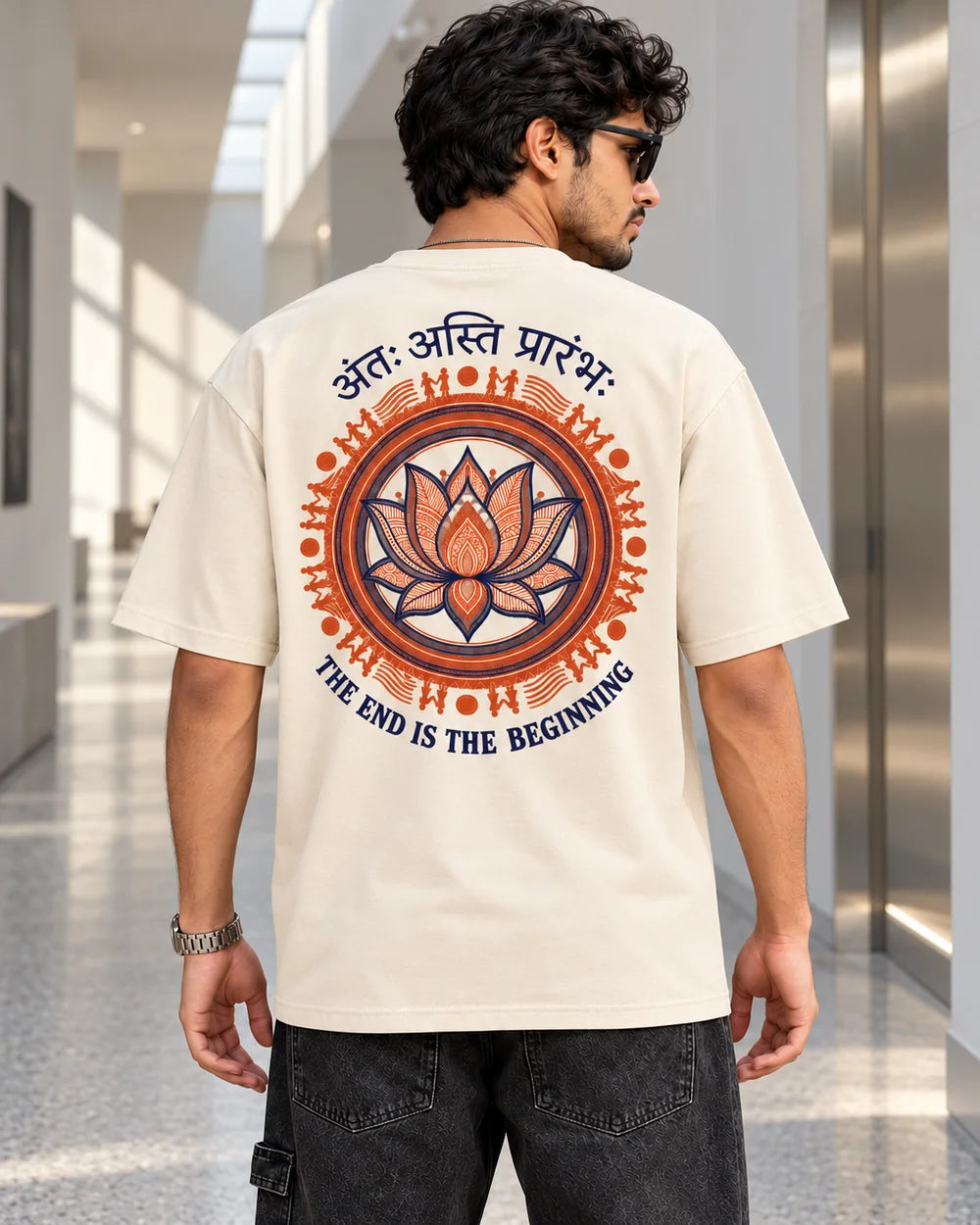 The End is the Beginning | 220 GSM Oversized T-shirt — Offwhite · Back view