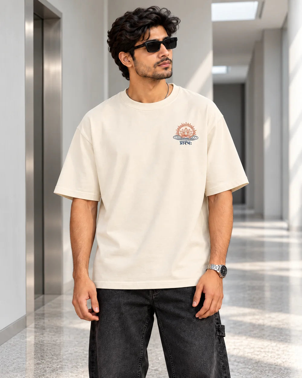 The End is the Beginning | 220 GSM Oversized T-shirt — Offwhite · Front view